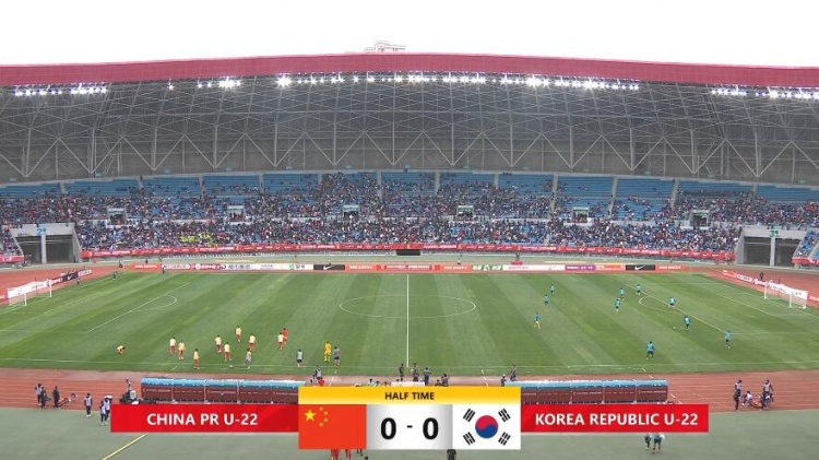  半场-U22国足掌握主动暂0-0韩国 陈泽仕任意球中柱鲍盛鑫失空门