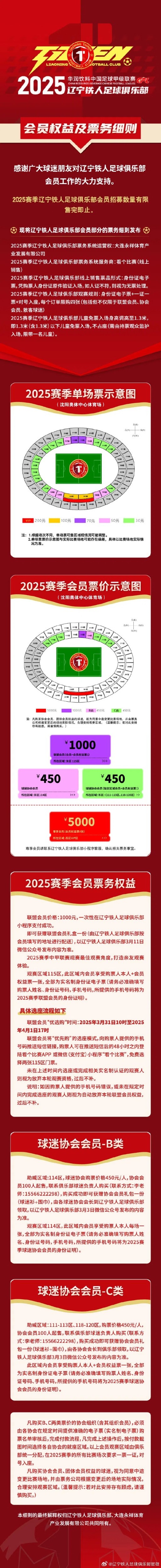  2025赛季辽宁铁人会员权益及票务细则